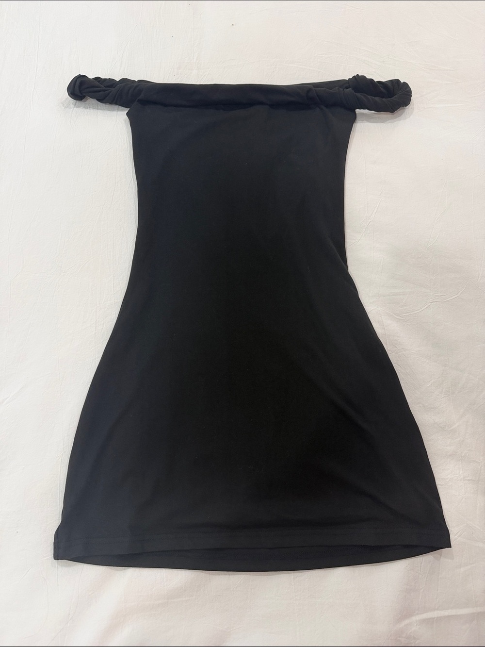 Peppermayo Black Off the shoulder Twist-Detail Mini Dress